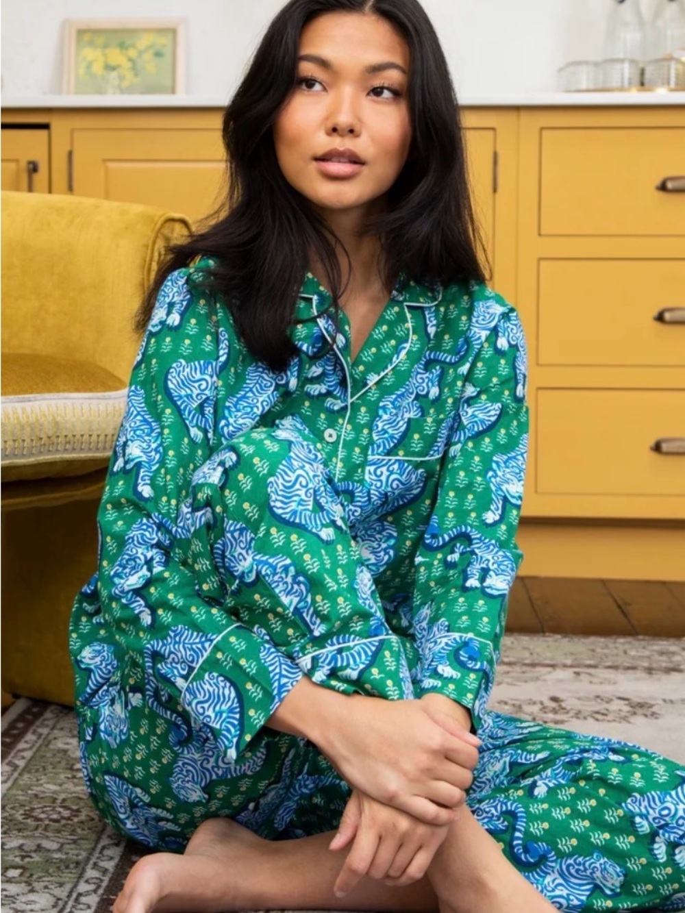 Print Fresh Green Tiger Print Organic Cotton Pajama Set Size 1